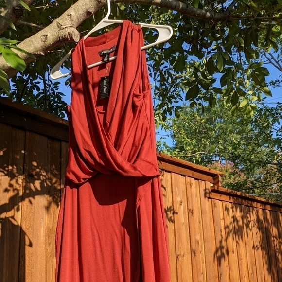 S WHBM Sleeveless Faux Wrap Burnt Orange Perfect Dress NWT - Picture 13 of 15